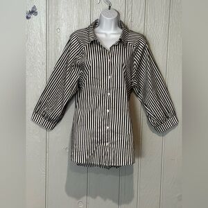 Tahari Black and White Striped Button Down Shirt